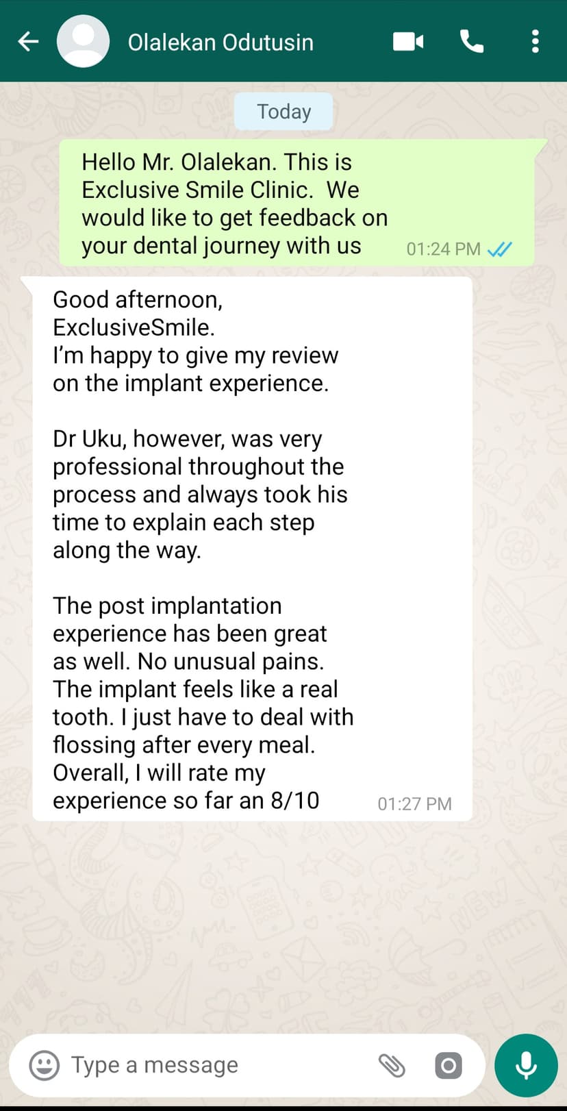 WhatsApp testimonial from Olalekan Odutusin